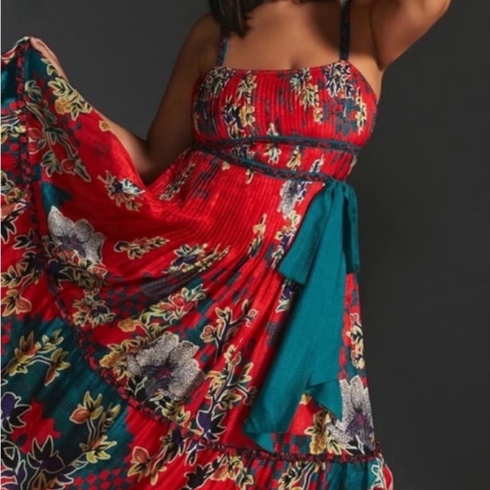 Anthropologie Red Floral Dress